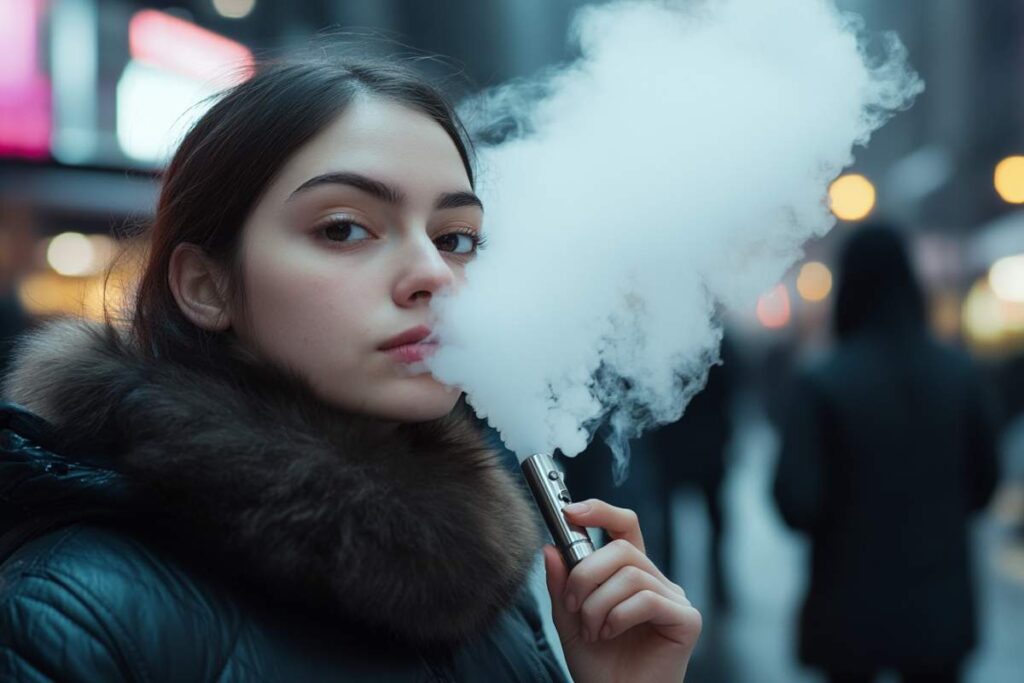 femme qui vapote du CBD